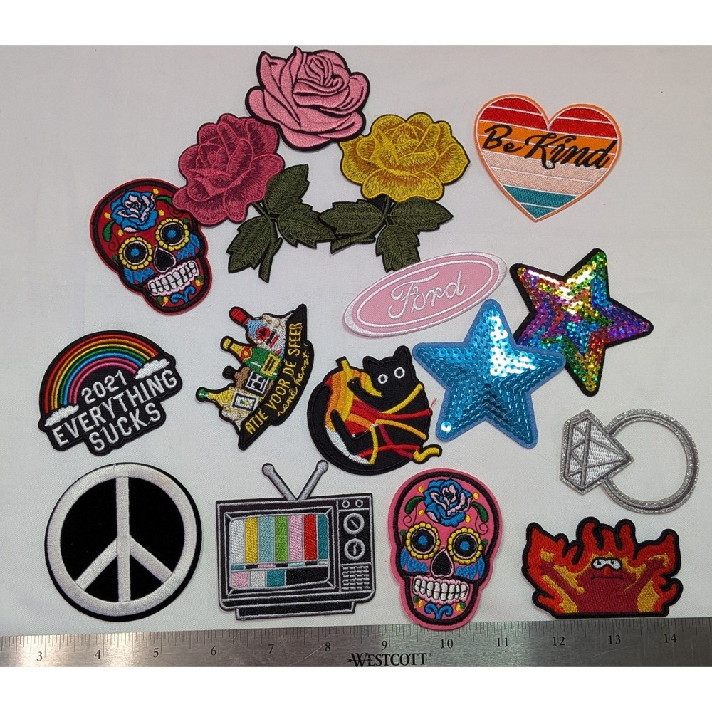 Patch Lot Unisex OS Multicolor New Embroidered Iron On Pop Culture 15pc